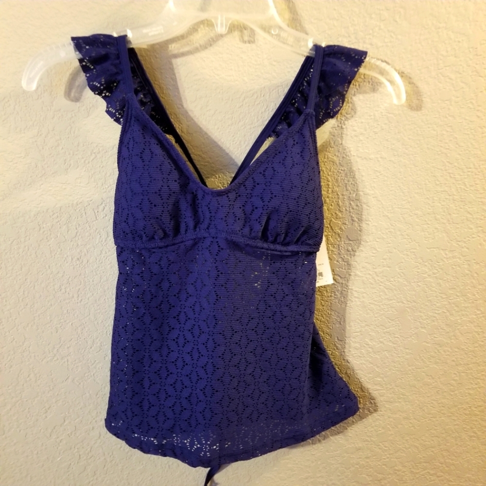So Juniors New Blue Crocheted Ruffle Tankini Top Size Medium 7/9